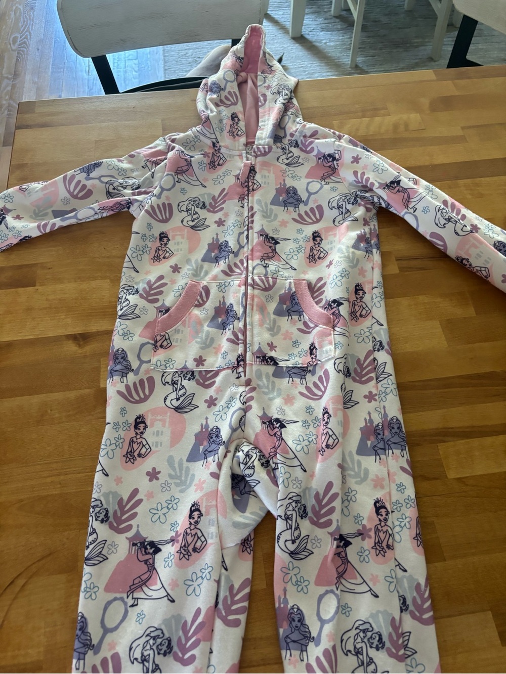 Disney Girls Pink Princess Zip-Up Hooded Onesie - 5/6